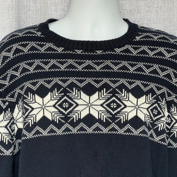 Weatherproof Vintage Sweater Pullover Dark Blue & White Snowflakes Sz XL Cotton - Picture 3 of 6